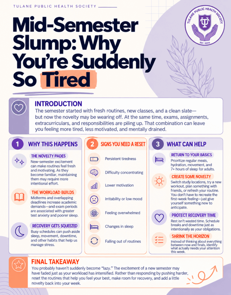 Info graphic about burnout, including a list of signs that indicate you need a rest and suggestions for what can help.